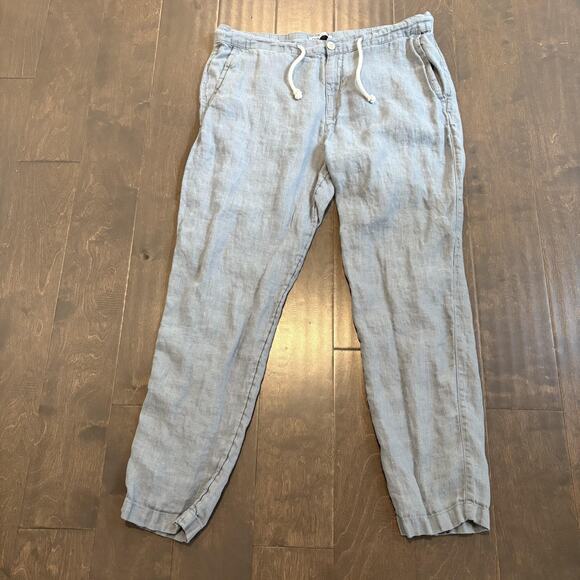 ZARA Pants Mens 36 Gray Linen Joggers Drawstring Elastic Cuffs Pockets Casual - Picture 1 of 13